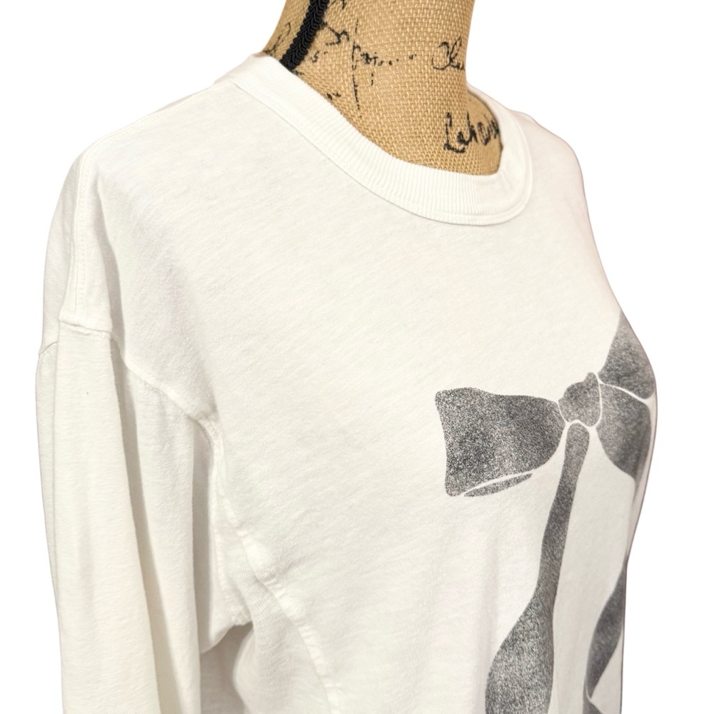 Aerie Off White Long Sleeve Oversized Bow Graphic Boyfriend T Shirt Size Small - Picture 5 of 8